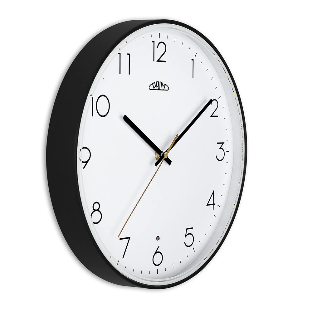 PRIM Sense Leuchtende Design Kunstoff Wanduhr, Weiß/Schwarz, Licht- und Geräusch-Sensor, Quarz-Uhrwerk Sweep, Modern, Light Clock, Wand-Dekoration für jeden Raum Wohnzimmer, Küche, Büro, Schlafzimmer