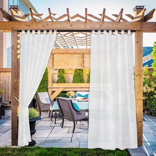 NICETOWN 2 Panels Indoor Outdoor Waterproof Patio Curtains, Sticky Tab Top Soft Voile Sheer Vertical Indoor Outdoor Drapes Easy Hanging for Porch/Cabana, Ivory, W54 x L96 - image 6