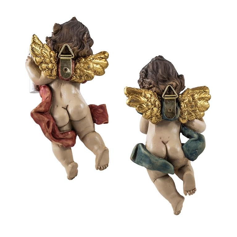 Set de 2 angelitos para Colgar con Vela y Estrella de Resina Pintados a Mano 5x5x15 cm