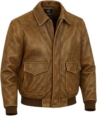 Mens A2 Aviator Bomber Leather Jacket - US Air Force A-2 Military Flight Pilot WWII Real Genuine Leather Jacket for men