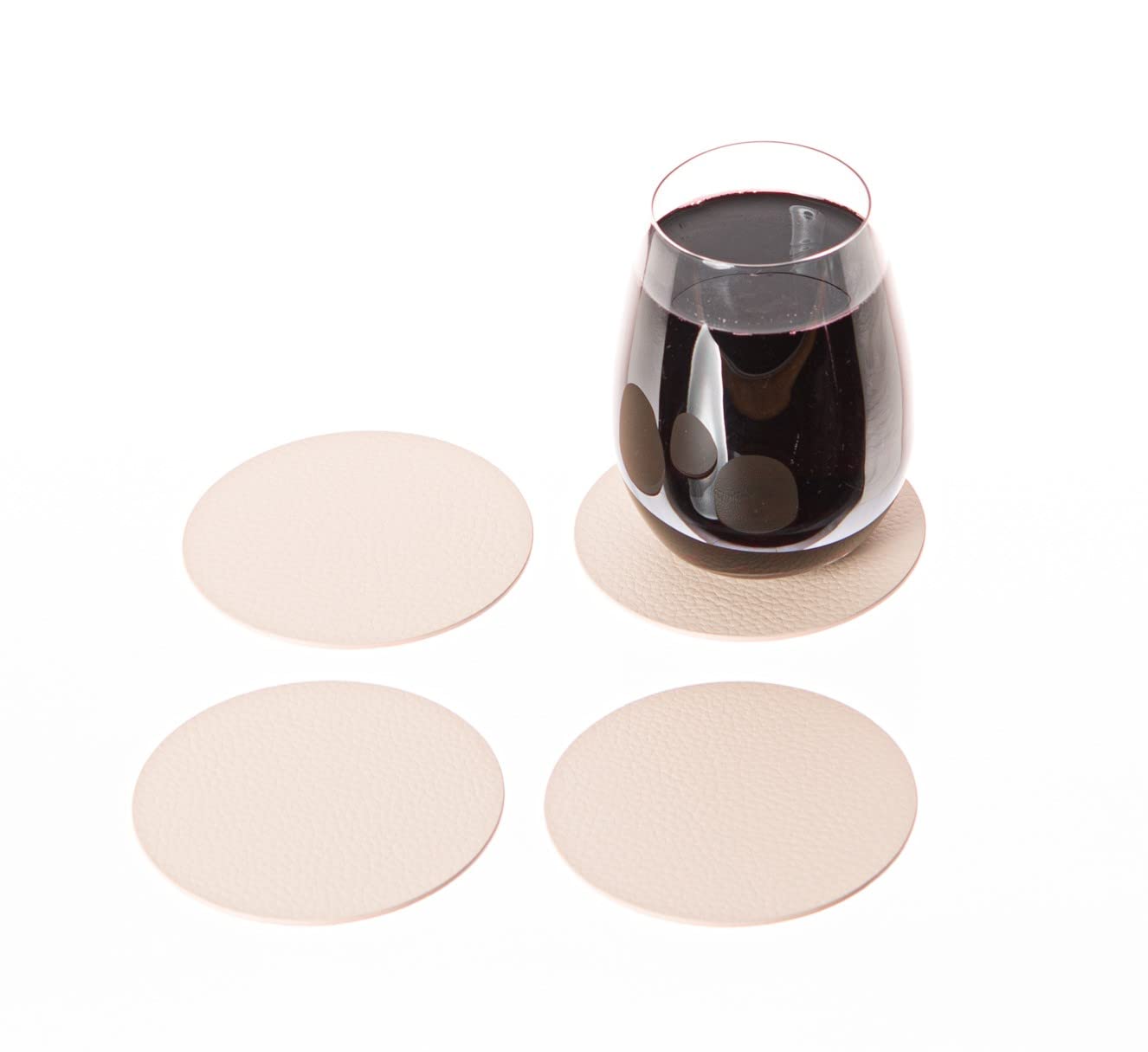 Nikalaz ronde placemats en onderzetters van gerecycled leer, tafelsets, 2 stuks tafelmatten, placemats 33 cm (vuil grijs