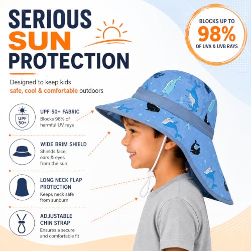 Image of VRITRAZ Sun Protection UPF50+ Bucket Hat Toddler Summer Beach Play Hats with Neck Flap for Girl, Boy, Kids Summer Hat, Bucket Hat for Kids Ages 3-10 Years
