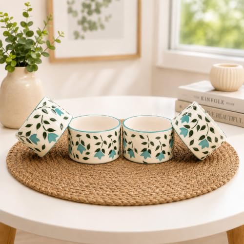 Image of Niyara Stoneware Handmade Ceramic Stylish Premium Bowls Serving Bowls Microwave Dishwasher Safe (frozzy Leaf Small Bowls)