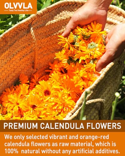 Image of Olvvla - Natural Calendula Flowers Tea Bags - 1.5g X 50 Count - Premium Calendula Tea - Non-GMO - Caffeine-free - Dried Calendula Herbal Tea - Rich in Antioxidants & Promote Relaxation