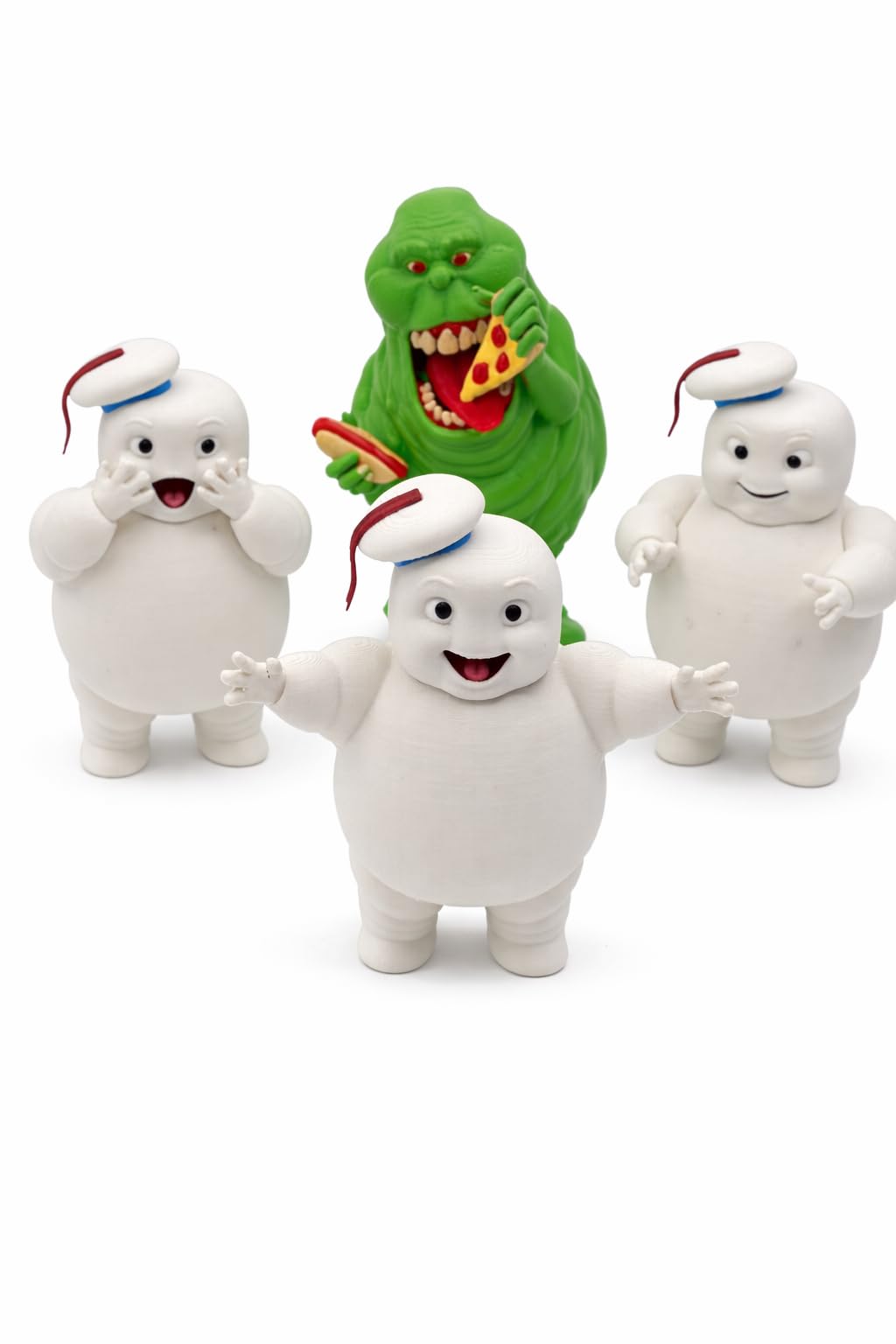 Mini Stay Puft Marshmallow and Slimer Figures - Set of 4 – Cute Desk Decor Collectible Figures – Funny Office Toys, Small Display Statues for Shelves, Gifts, Cake Toppers & Novelty Collectibles