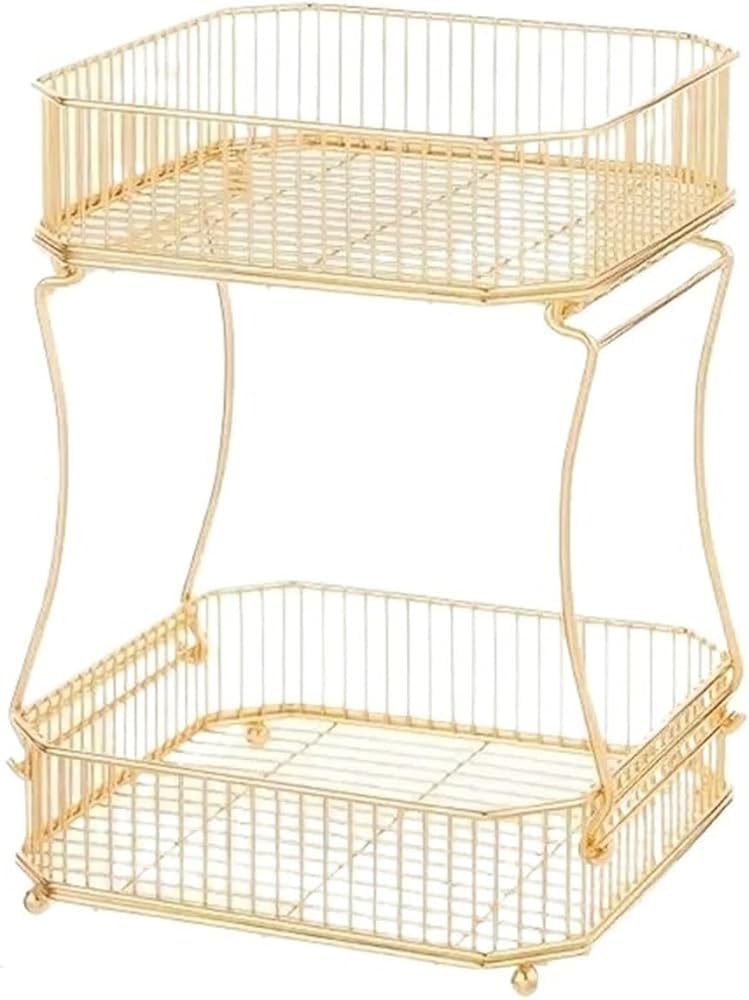 Cesta de frutas de metal de 2 niveles, organizador para frutas, verduras, pan, aperitivos y productos con caja de almacenamiento, cesta de encimera para almacenamiento en el hogar