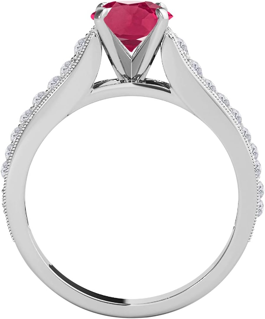 MauliJewels Rings for Women 1.06 Carat Diamond And Created Ruby Ring Prong-Setting 10k White Gold