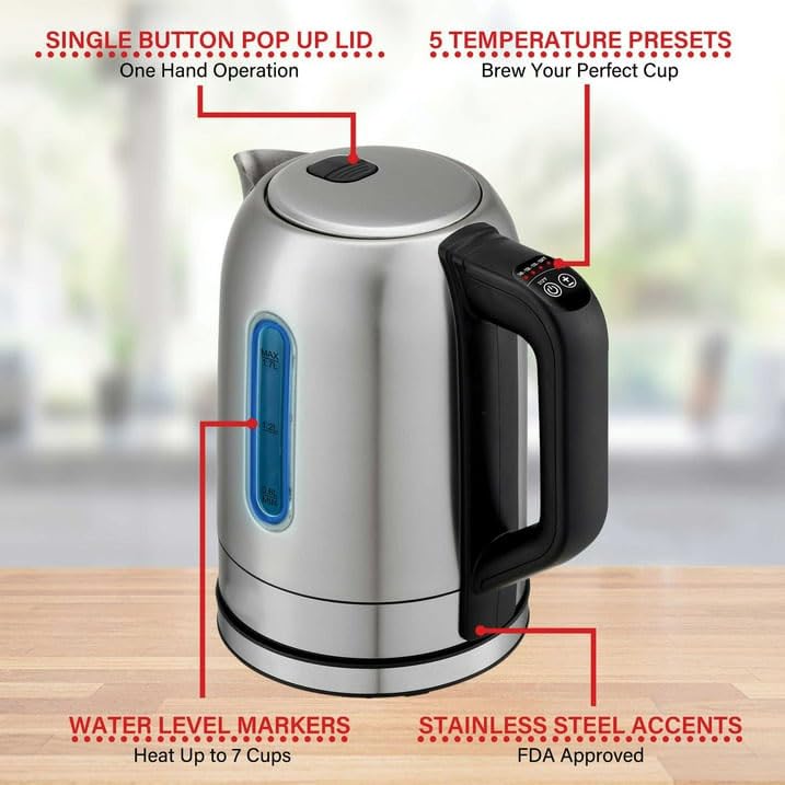 Hervidor eléctrico de acero inoxidable 1.7 L con 5 presets miniatura 5