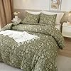 EAVD Vintage Style Garden Olive Green Floral Duvet Cover Queen Soft Cotton Chic Small Floral Bedding Set with 2 Pillowcases Reversible Fresh Botanical Duvet Cover with Zipper Closure #1