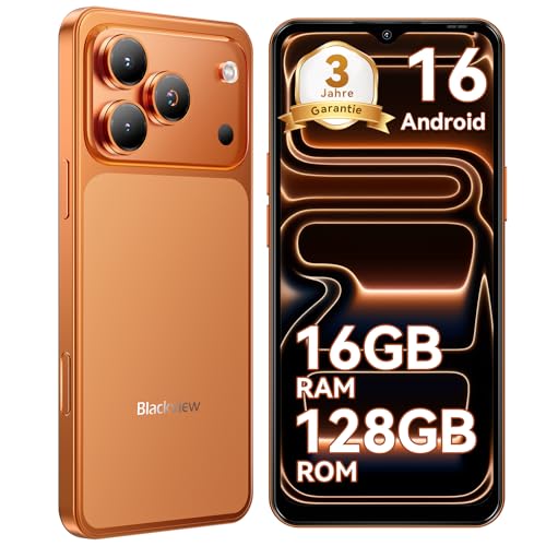 Blackview Wave 7C Smartphone Ohne Vertrag, Android 16 Handy Günstig, 16GB+128GB/2TB TF, KI 32MP+13MP, 6.56\'\' Handy, 4G Dual SIM Simlockfreie Handys/IP54/Gemini AI/3.5mm Jack/3 Slots/3 Jahre Garantie