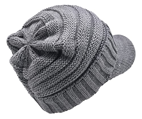 Image of C.C Trendy Warm Oversized Chunky Soft Oversized Ribbed Slouchy Knit Hat with Visor Brim