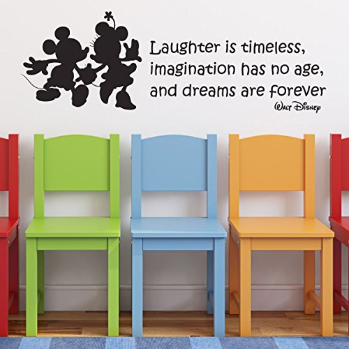 Customvinyldecor Wall Decals Quote - Walt Disney Mickey And Minnie Mouse Decorations, "Laughter Is Timeless" - Removable Home Décor Stickers - Perfect For Any Bedroom, Family Room, Office, Dorm, Or Any Living Space #TOP5