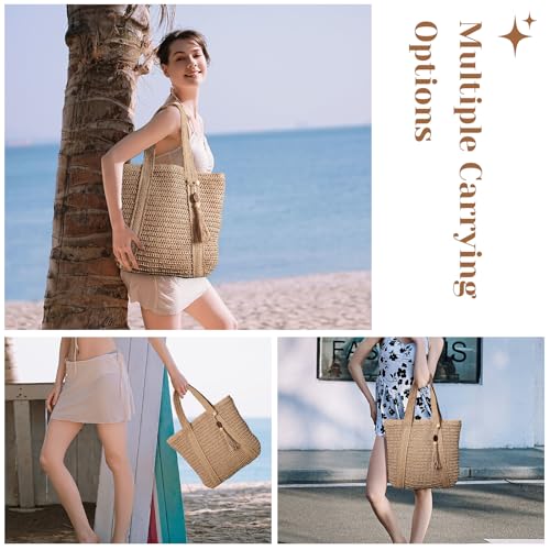 Pleneal Straw Beach Bags For Women - Women Beach Handmade Woven Tote Bag thumb #6
