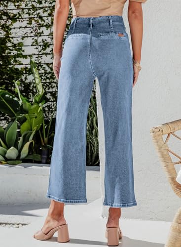 Sidefeel Women's Wide Leg Jeans High Waisted Stretchy Straight Leg Jeans Buttoned Loose Denim Pants with Pocket Sky Blue Size 12 Short3