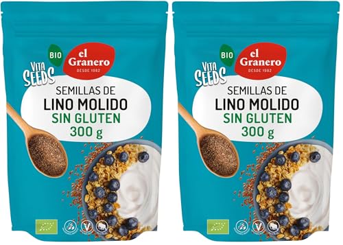 El Granero Integral - Vita Seeds Lino Molido BIO - 300 g - Fuente de Proteínas y Ácidos Grasos Omega-3 - Rico en Fibra y Antioxidantes - Regula el Azúcar en la Sangre - Apto para Veganos