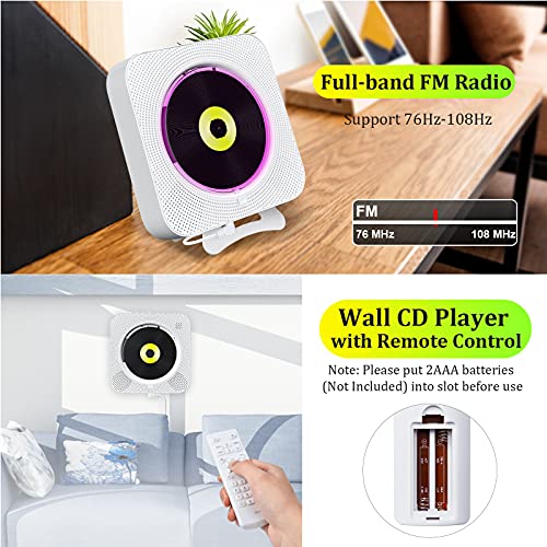 KOVCDVI-Portable-CD-Player-with-Bluetooth-Background-Lights-Wall-Mountable-Built-in-Speakers-CD-Players-for-Home-Headphone-Jack-with-Remote-Control-FM-Radio-USB-TF-Card-MP3-AUX-Input-Output