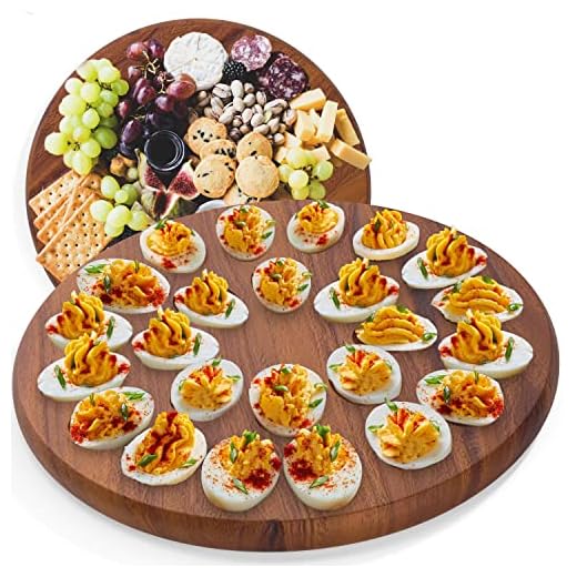 HIGHERHUMAN Round Acacia Deviled Egg Platter Reversible Charcuterie Board (Wood, Large)