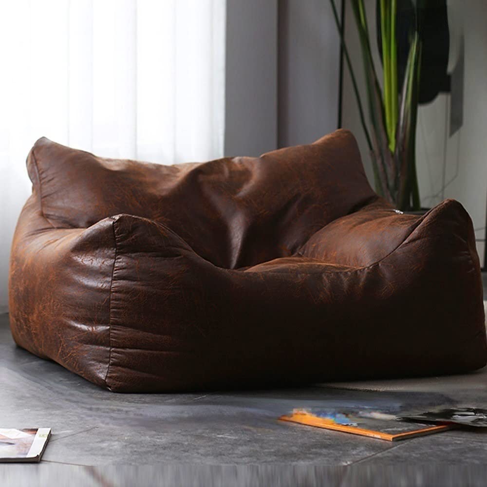 SXBCyan Adults Faux Retro Suede Leather Pouf Bean Bag Cover Without Filler Comfy King Size Armchair Lazy Single Sofa For Bedroom Living Room Garden (Color : Single sofa cover, Size : 95x90x60cm)