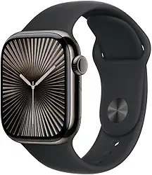 Apple Watch Series 10 GPS + Cellular • Caixa ardósia de titânio – 42 mm • Pulseira esportiva preta – P/M