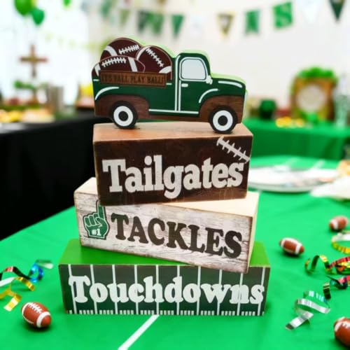 4pcs Football Themed Table Decoration Rugby Tiered Tray Decor Centerpiece Decorative Wood Signs Blocks Gift for Football Fans Holiday Tabletop Coffee Fireplace Shelf Desk Party Decor - Image 6