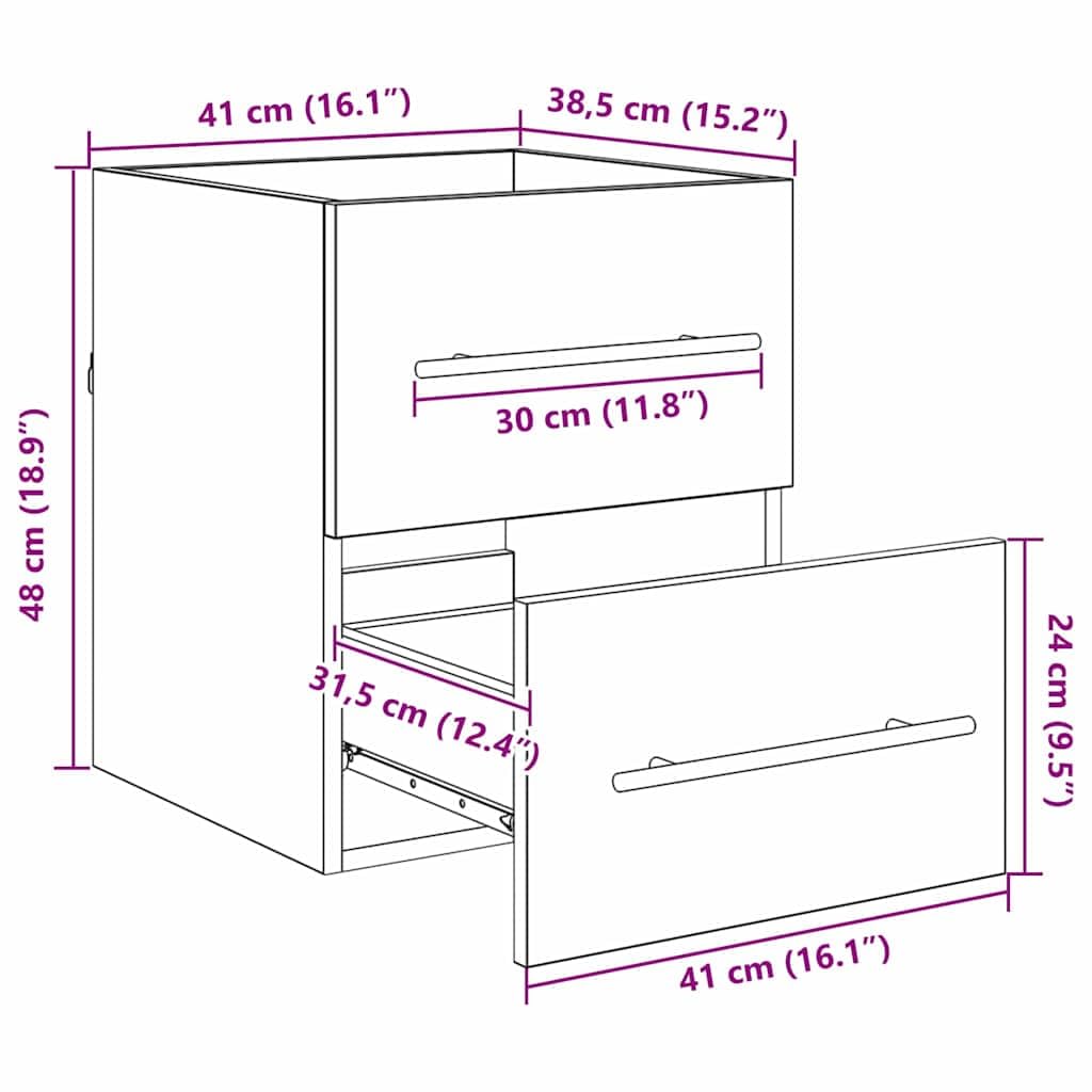 Waschbeckenunterschrank Artisan-Eiche, waschtisch Bad badzimmer möbel, hängend Wand platzsparend mit 2 schublade, stauraum für gäste wc und aufbewahrung, 41 x 38,5 x 48 cm