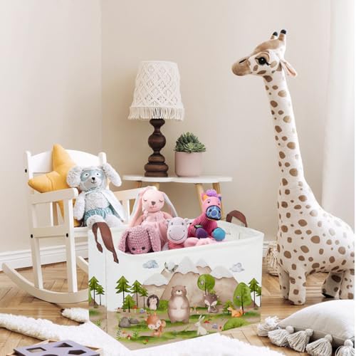 Image of Sanjiaofeng Rectangular Forest Animals Kids Laundry Basket Animal Hamper for Nursery Waterproof folding Kids Storage Basket Woodland Animals Room Decor Books Box Gift Baskets(Mountain animal)
