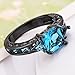 XAHH Women Black Gold Plated Square Blue Aquamarine Cubic Zirconia Vintage Engagement Wedding Ring Size 5-11
