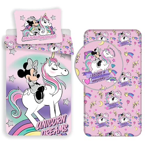 Set Biancheria Letto Unicorno 3 Pezzi, Stampa 3D Luna E Stelle, Rosa, Per Bambini, Varie Taglie