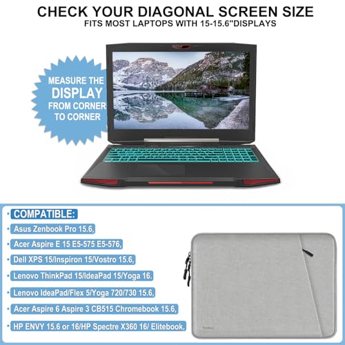 Laptop Sleeve, Shockproof Protective Computer Sleeve Cover with Accessories Pocket, Water Resistant Traveling Carrying 15.6 inch Laptop Bag Compatible for MacBook Dell HP Acer Lenovo, Gray by Naukay - Image 4