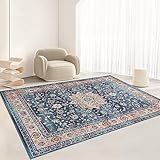 CHOSHOME Teppich Wohnzimmer 160x230CM Teppich Waschbar in Waschmaschine Teppiche Teppich Schlafzimmer Blau Boho Vintage Kurzflor Teppich Flauschiger In und Outdoor Teppiche rutschfest