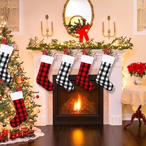 YUJUN 6 Pack 22 Inches Christmas Stockings, Xmas Large Black Red Buffalo Plaid Hanging Stockings Decorations for Christmas Tree Fireplace Family Holiday Party Decor (Red&White) YUJUN 6 Pack 22 Inches Christmas Stockings Xmas Large Black Red Buffalo Plaid Hanging Stockings Decorations for Christmas Tree Fireplace Family Holiday Party Decor RedWhite