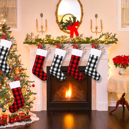 YUJUN-6-Pack-22-Inches-Christmas-Stockings-Xmas-Large-Black-Red-Buffalo-Plaid-Hanging-Stockings-Decorations-for-Christmas-Tree-Fireplace-Family-Holiday-Party-Decor-RedWhite YUJUN 6 Pack 22 Inches Christmas Stockings Xmas Large Black Red Buffalo Plaid Hanging Stockings Decorations for Christmas Tree Fireplace Family Holiday Party Decor RedWhite