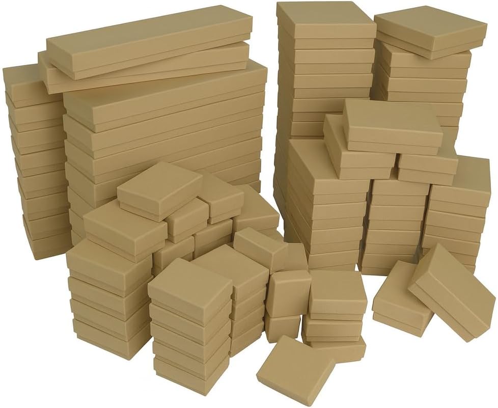 50 Box Assortment of Kraft Color Cotton Filled Jewelry Boxes by 888 Display USA