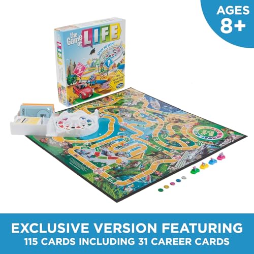 Image of The Game of Life Game, Family Board Game for 2 to 4 Players, for Kids Ages 8 and Up, Includes Colorful Pegs, Multicolour