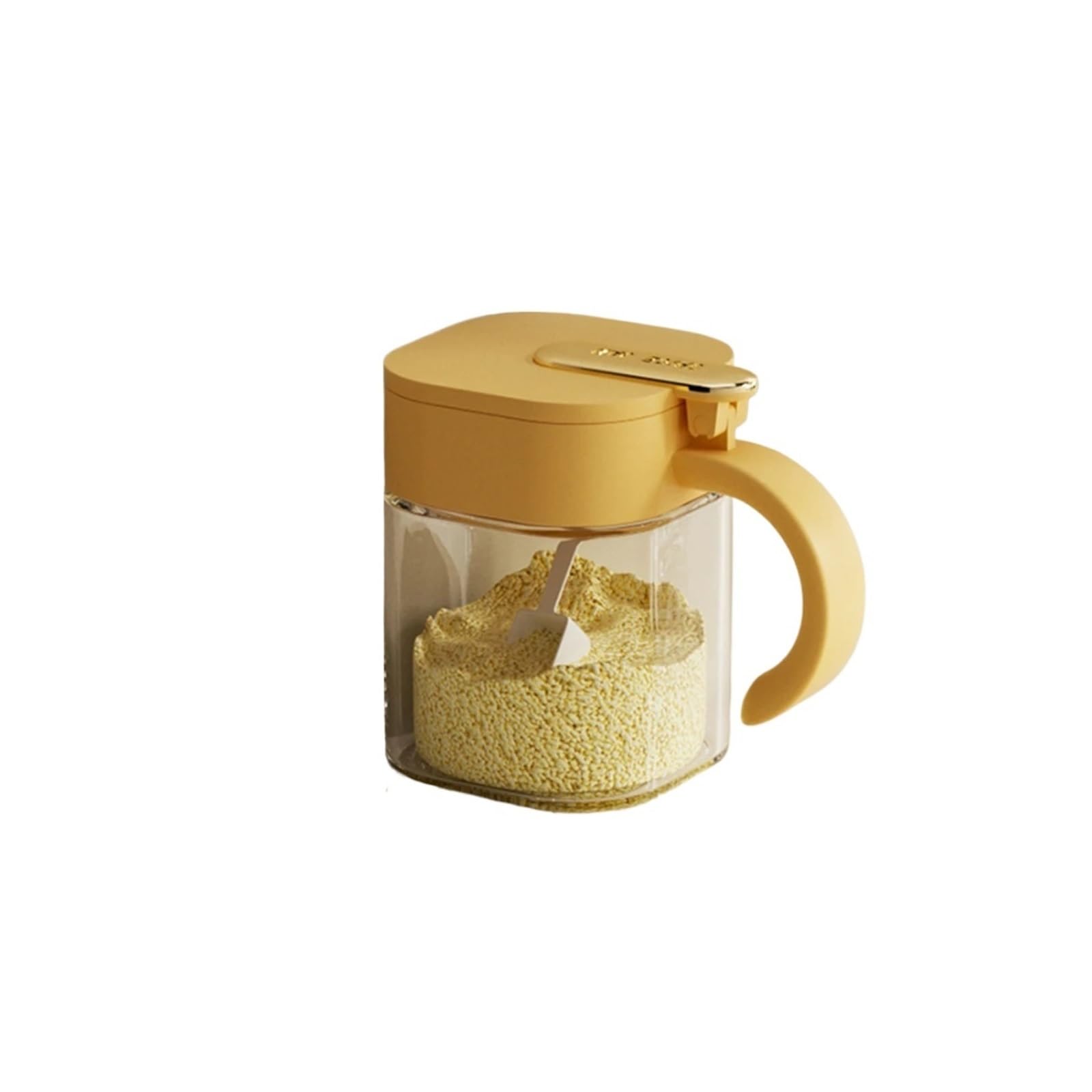 CNYUON 2Pcs Transparent Glass Seasoning Box, Portable Jars with Handle and Lid, Salt and Pepper, Household Kitchen(Yellow)