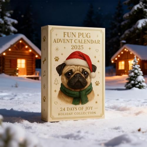 Mops Adventskalender 2025, 24 Tage Weihnachten Adventskalender mit niedlichen Mops Hund hängende Ornamente, lustige 24 Tage Countdown bis Weihnachtskalender, Feiertagsdekorationen Geschenk für