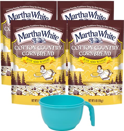Martha White Cotton Country Buttermilk Cornbread Mix, 6 Ounce (Pack of 4) with Mixing Bowl
