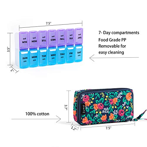 Image of Weekly Pill Organizer 2 Times a Day, Zumd Pill Box 7 Day with Cute Quilted Fabric Zipper Case, Travel Pill Case Am Pm for Vitamin Medicine Organizer