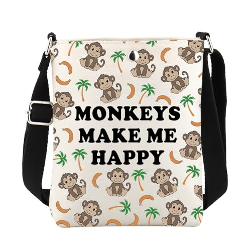 FUSTMW Monkey Gifts Monkey Crossbody Bag Monkeys Make Me Happy Gift for Monkey Lovers Phone Purse with Adjustable Strap