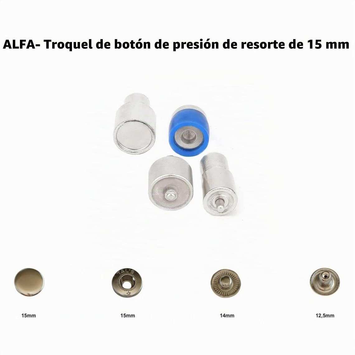 Troqueles redondos de metal de 10 mm, 12,5 mm y 15 mm para botón de presión, 3 juegos de troqueles de botón a presión para máquina de prensa manual