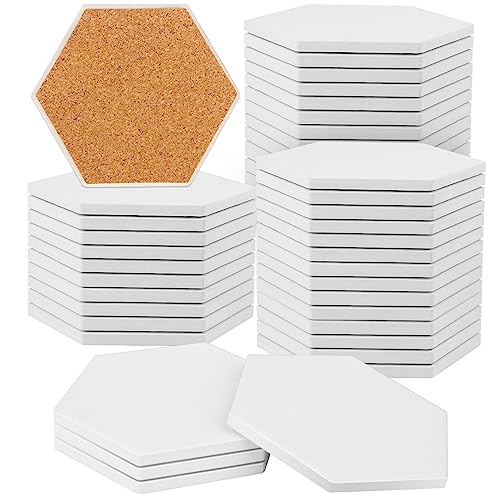 50 Pieces 3.75 Inch Hexagon Blank Ceramic Coasters, Unglazed Ceramic