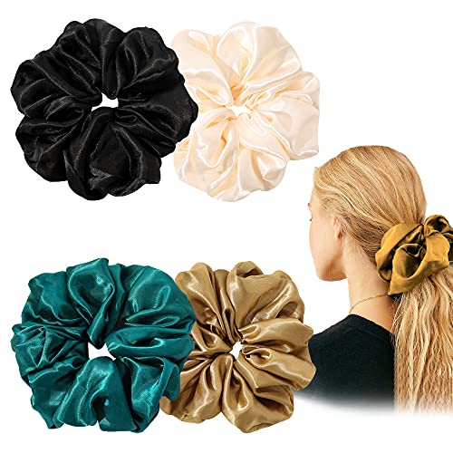 Ivyu Jedwabne gumki satynowe opaski do włosów dla kobiet - 4 szt. oversize, miękkie, duże gumki dla kobiet, Ligas Para El Cabello De Mujer, dekoracje, duże włosy, gumka, elastyczna opaska do włosów,