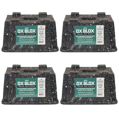 4-Pack OX BLOX Heavy Duty Trailer Jack Block - Made in USA RV Leveling Blocks - Supports Up to 10,000 lbs - RV Jack Blocks for Any Tongue Jack, Post, Foot, or Stabilizer (Round or Square)