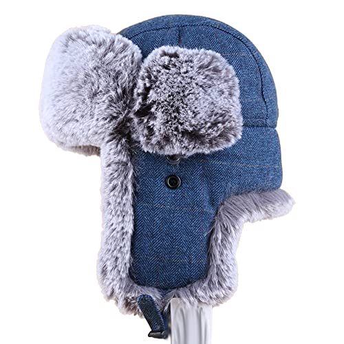 WDSOPK Gorro de esquí de Invierno para Hombres y Mujeres, Gorro cálido con Hebilla en la Barbilla, Gorro de esquí para Exteriores, Azul, 58 cm (Azul 7 5/8)
