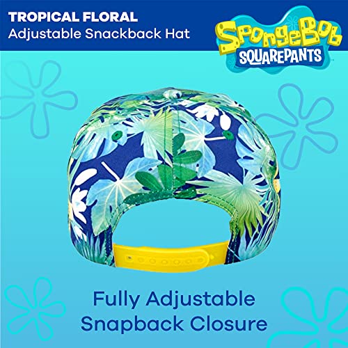 Concept One Spongebob Squarepants Baseball Cap, Tropical Floral Curved Brim Adjustable Snapback Hat, Blue And Green, One Size #TOP2