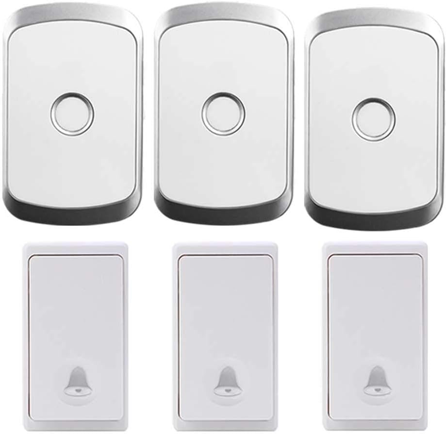 Wireless Doorbell, 3 Transmitters 3 Receivers Wall Plug-in Cordless Doorbell, 200M Transmission Distance, 36 Music Melody/4 Volume Levels/Smart Flashing Light Reminder,Gold,Gold,Silver