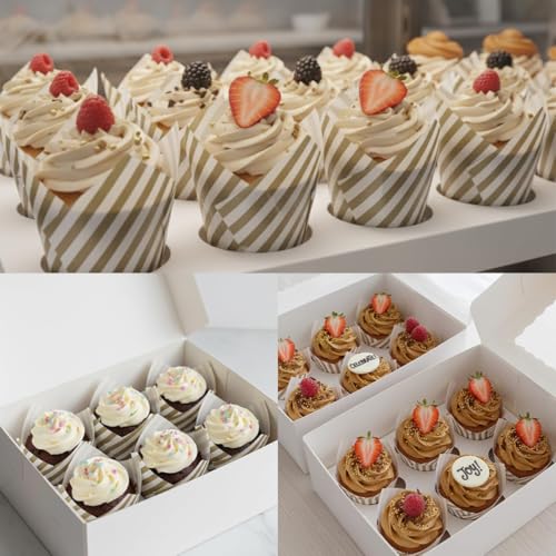 Image of 200 Pieces Tulip Cupcake Muffin Liners Greaseproof Paper Baking Cups Cupcake Wrappers for Birthday Wedding Party Baby Showers Catering Restaurants(Stripe White)