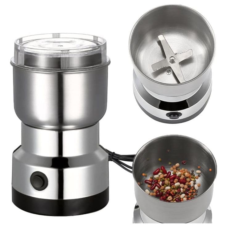 Image of Mini Electric Spice Grinder Machine One Touch Stainless Steel Coffee Masala Nuts Seeds Dry Grinding Compact Kitchen Tool Device