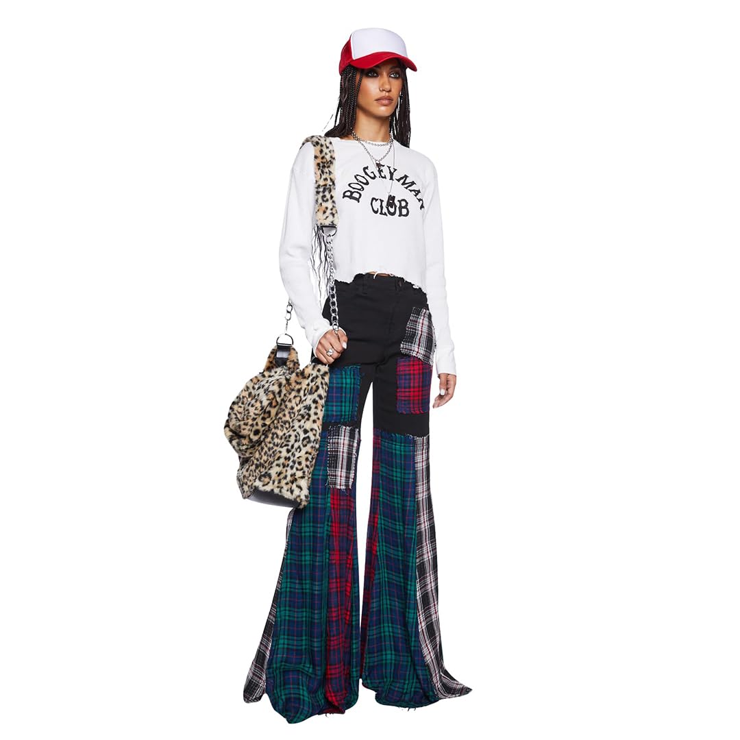 Dolls Kill Better Together Plaid Pants – Mixed Plaid, Wide Leg Pants, Perfect for Grunge Fashion