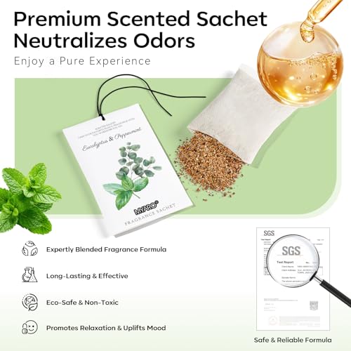 Image of MYARO 12 Packs Eucalyptus Mint Scented Sachets for Drawer and Closet, Long-Lasting Closet Sachet Bags Drawer Deodorizers Fresh Scents, Home Fragrance Air Freshener